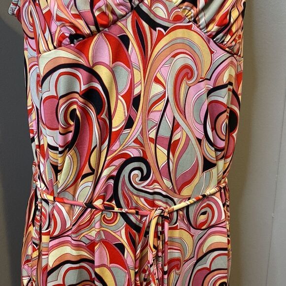 Jade by Jane 1XL Maxi Dress Sleeveless Abstract Design Waist Tie - Picture 2 of 7